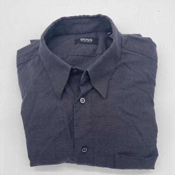 Hugo Boss Men Shirt Button Down Long Sleeve Sz 16 Navy Blue - Picture 2 of 9